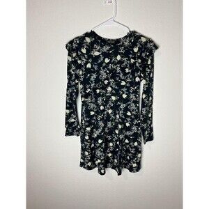 Topshop Dress Womens US 6 Black Floral Long Sleeve Petite Fit Skater Spring Fall